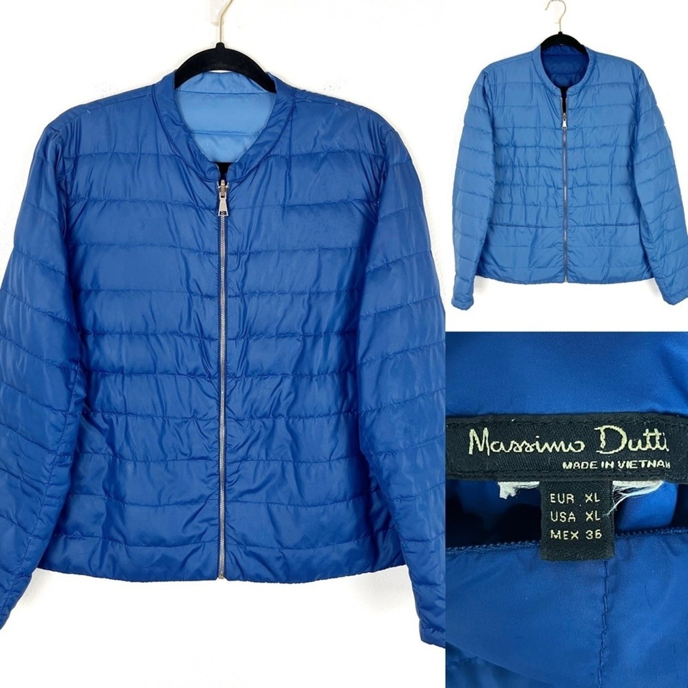 Massimo Dutti Reversible Lightweight Puffer Jacket Blue XL Activewear Outdoors - Picture 2 of 14